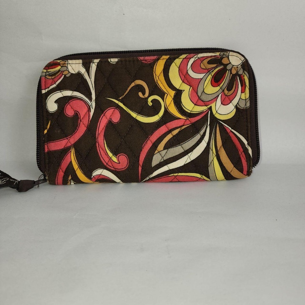 Cute Vera Bradley quilted zip-around wallet with a brown floral/paisley
